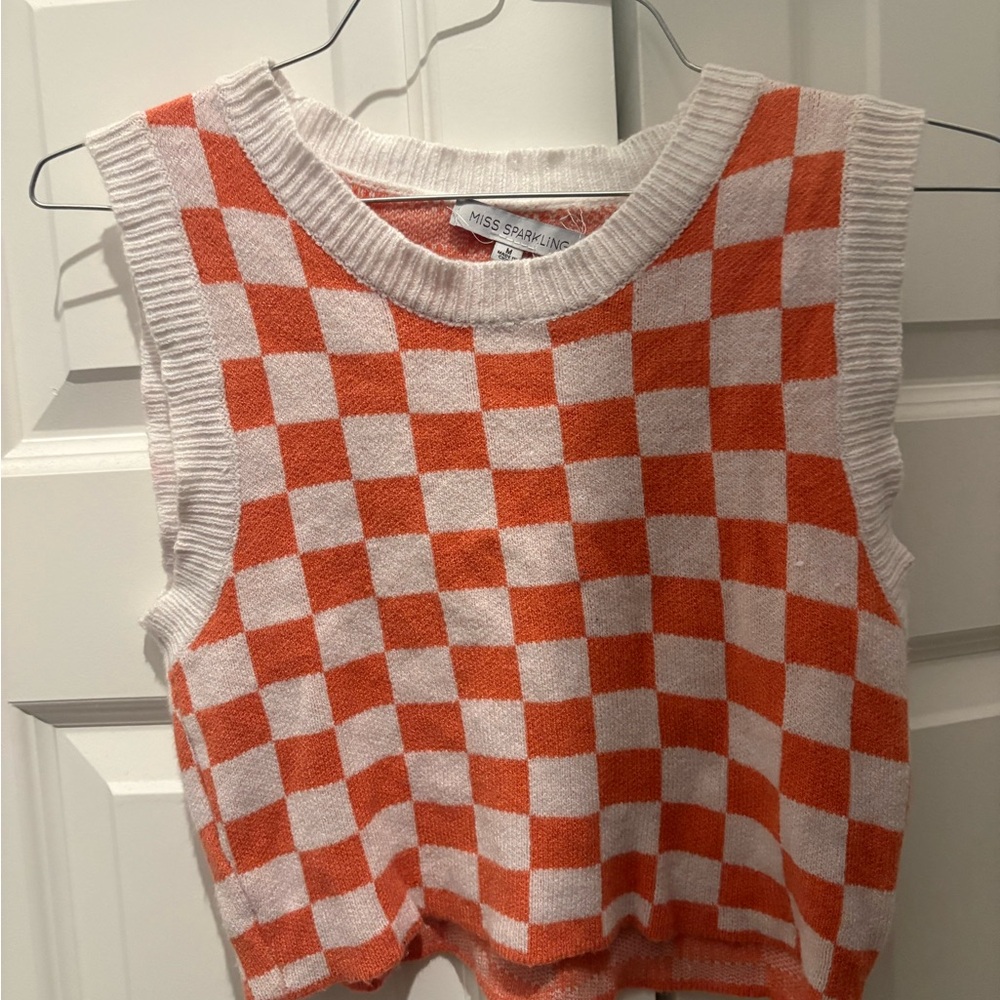 Womens Orange Checkered Top